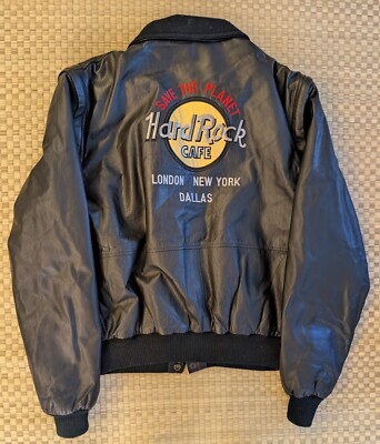 Vintage Hard Rock Cafe Save the Planet Leather Bomber Jacket Men's