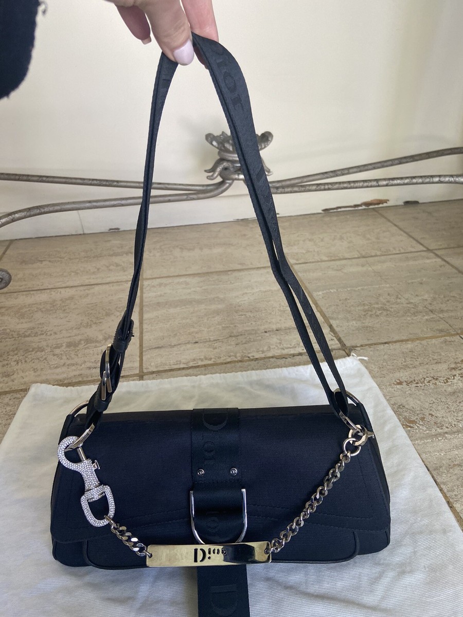 Dior Hardcore Vintage Black Jersey Handbag Bag With Crystals Chain