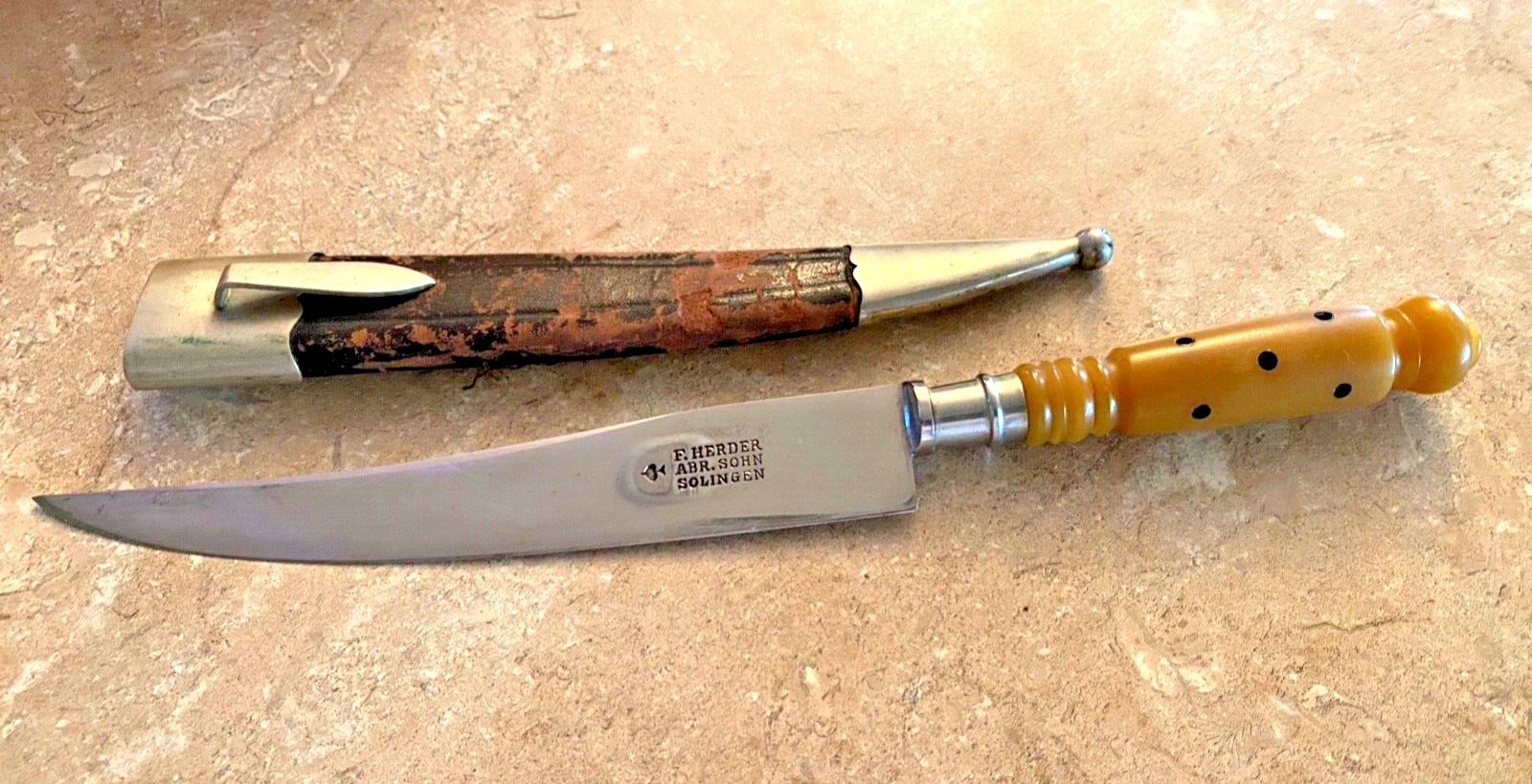 Antique 1895 F. HERDER ABR. SOHN - SOLINGEN KNIFE & SHEATH | eBay