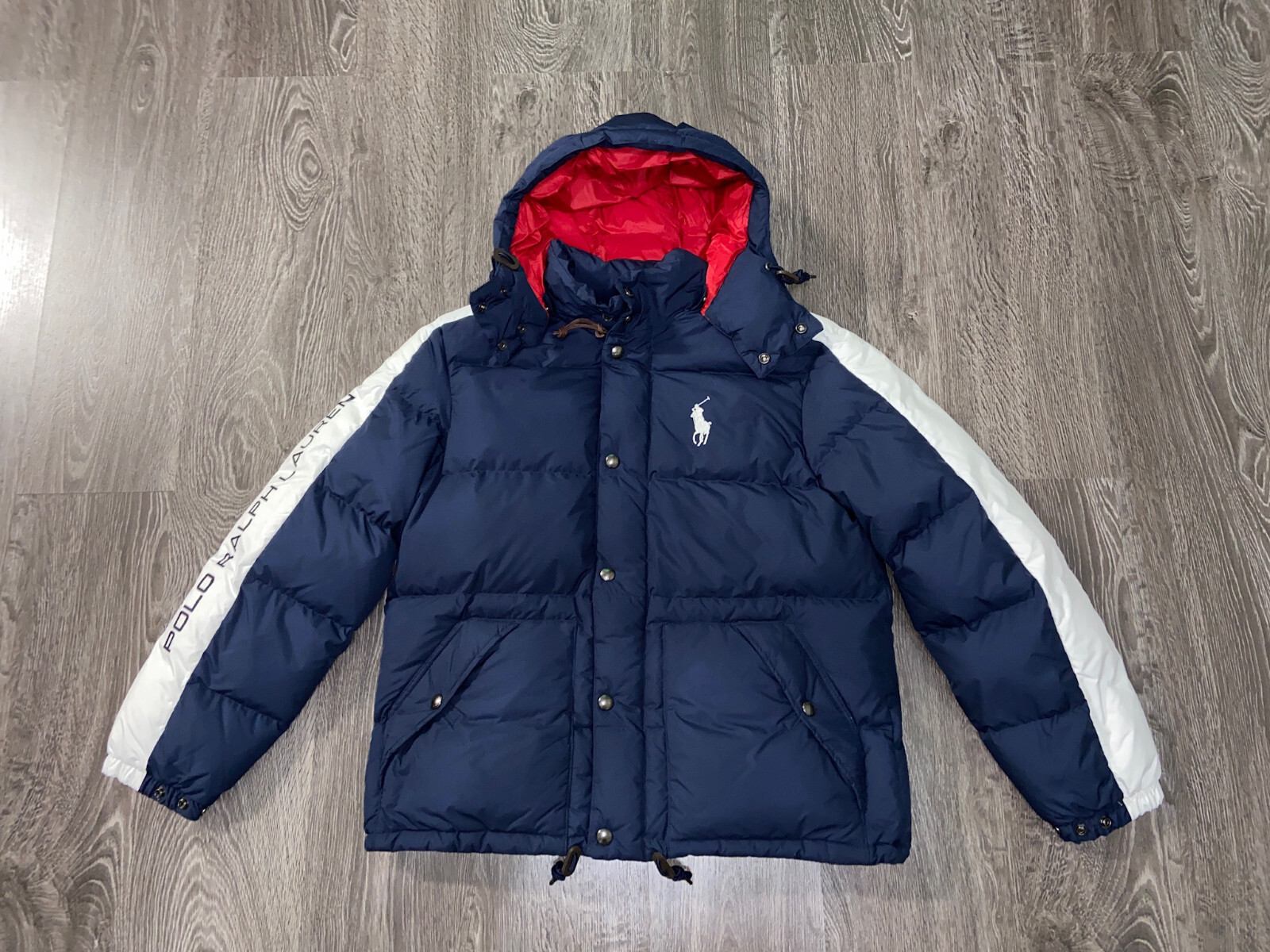 Polo Ralph Lauren Navy Red USA #18 Big Pony Down Hooded Puffer