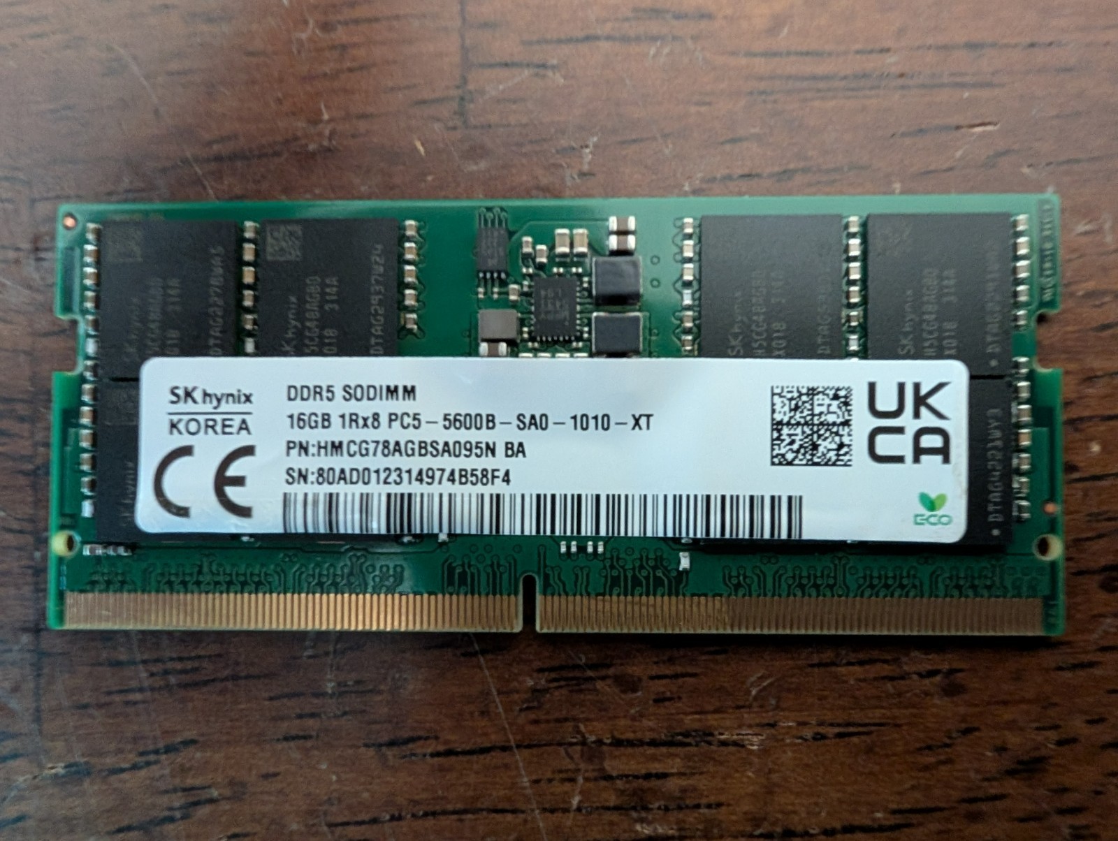 SK Hynix 16GB DDR5 SODIMM 1Rx8 PC5-5600B SA0 1010 XT Single 16GB
