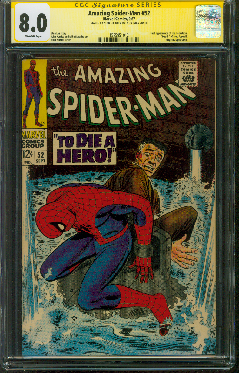 Amazing SPIDER MAN 52 CGC SS 8.0 Stan Lee Auto 1st Joe Robertson