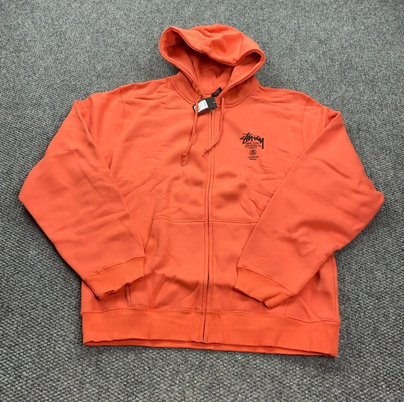 Stussy World Tour Zip Hoodie Mens XL Orange Sweatshirt NWT | eBay