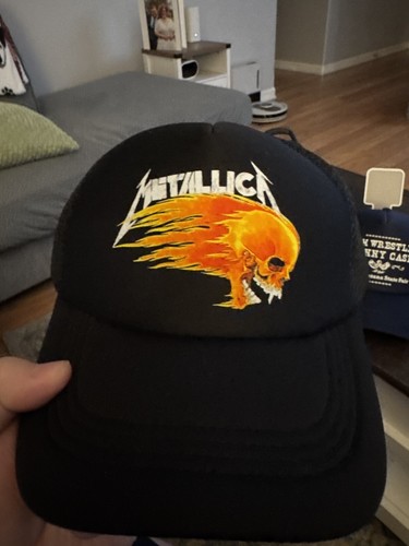 Metallica 90s Flames Mens Trucker Hat Black Snapback Heavy Metal