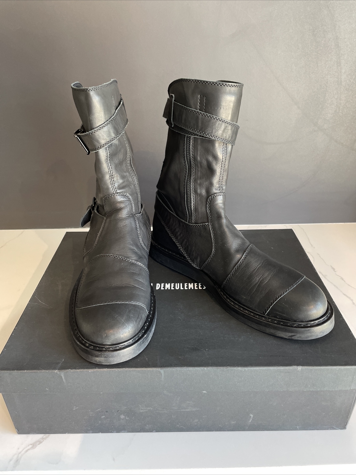 Ann Demeulemeester Mens Creeper Motorcycle Boots Vitello Lavato