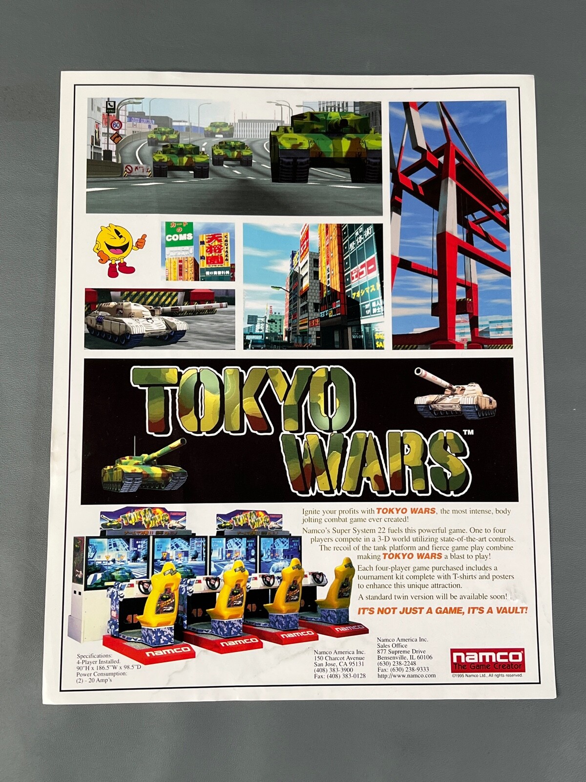 Tokyo Wars Flyer New NOS PROMO Namco Tank Arcade Game Machine Art