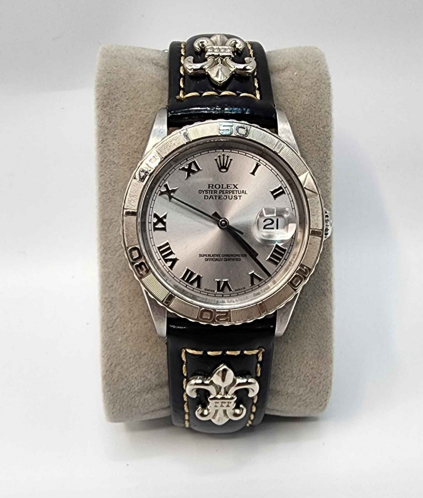 Chrome Hearts x Rolex Date Just Watch Leather Band Silver