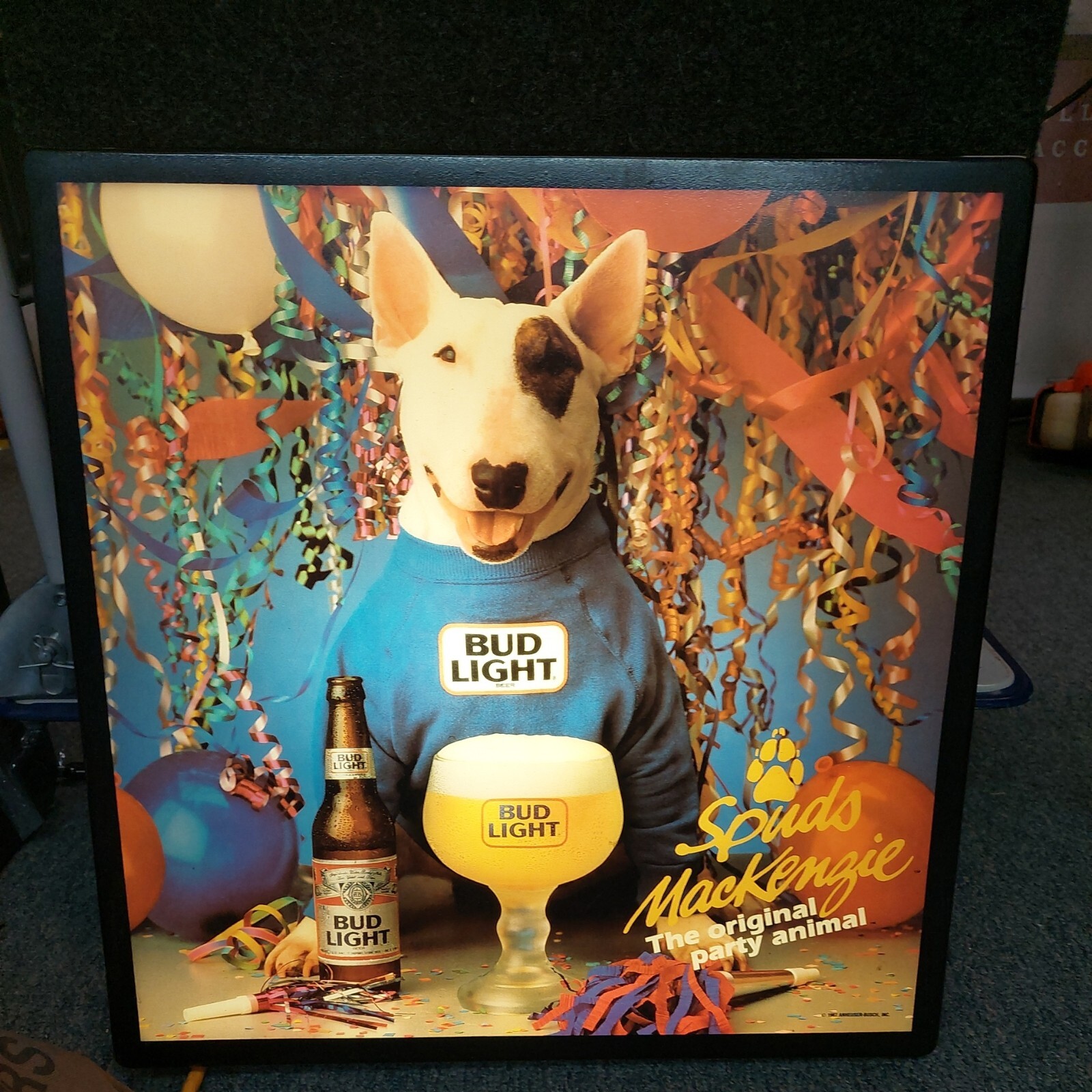 Rare1987 Bud Light Spuds MacKenzie Lighted Beer Sign Party Animal