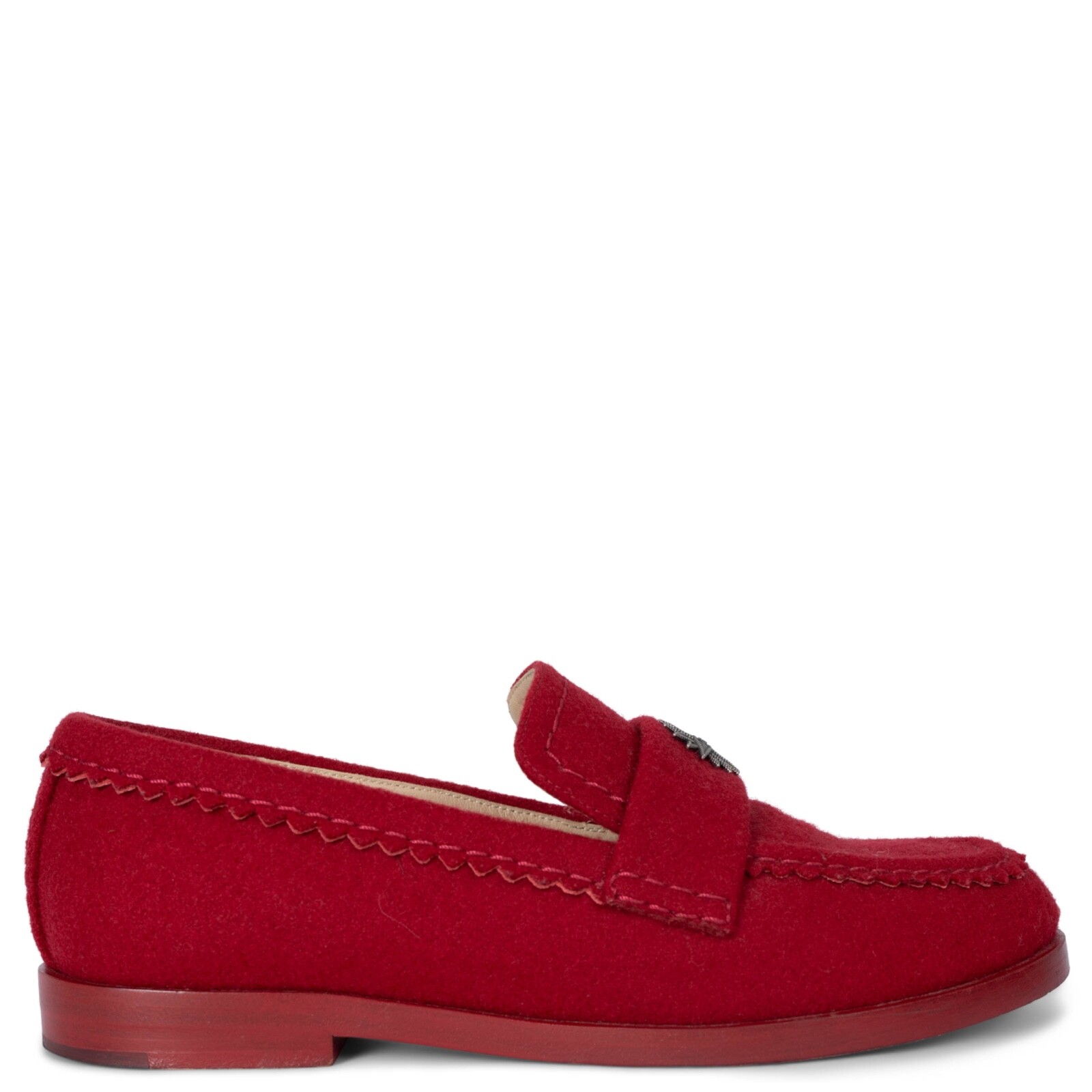 70834 auth CHANEL red wool felt 15A SALZBURG Penny Loafers Flats