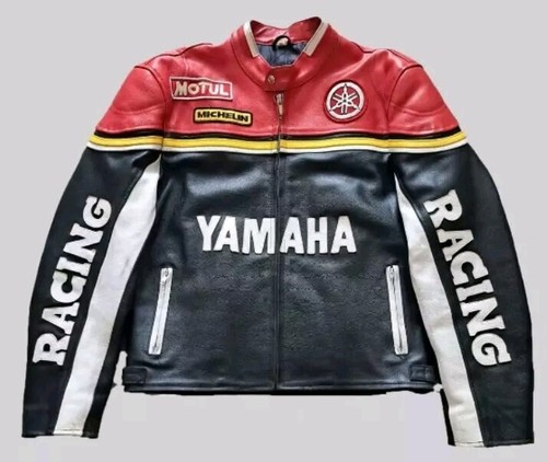 Men's Yamaha Genuine Sheep Leather Black & Red Vintage Rare Jacket