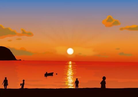夕日-海01イラスト