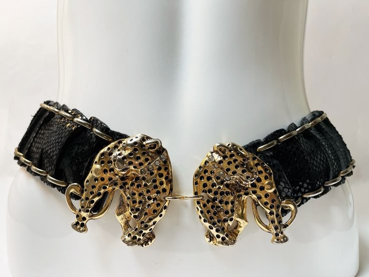 JOSÉ COTEL Double Jaguars buckle 80s Belt, golden metal black
