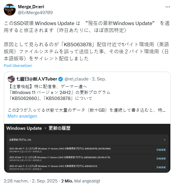 Windows 11 24H2: Silent fix for (Japanese) SSD problems?Born's