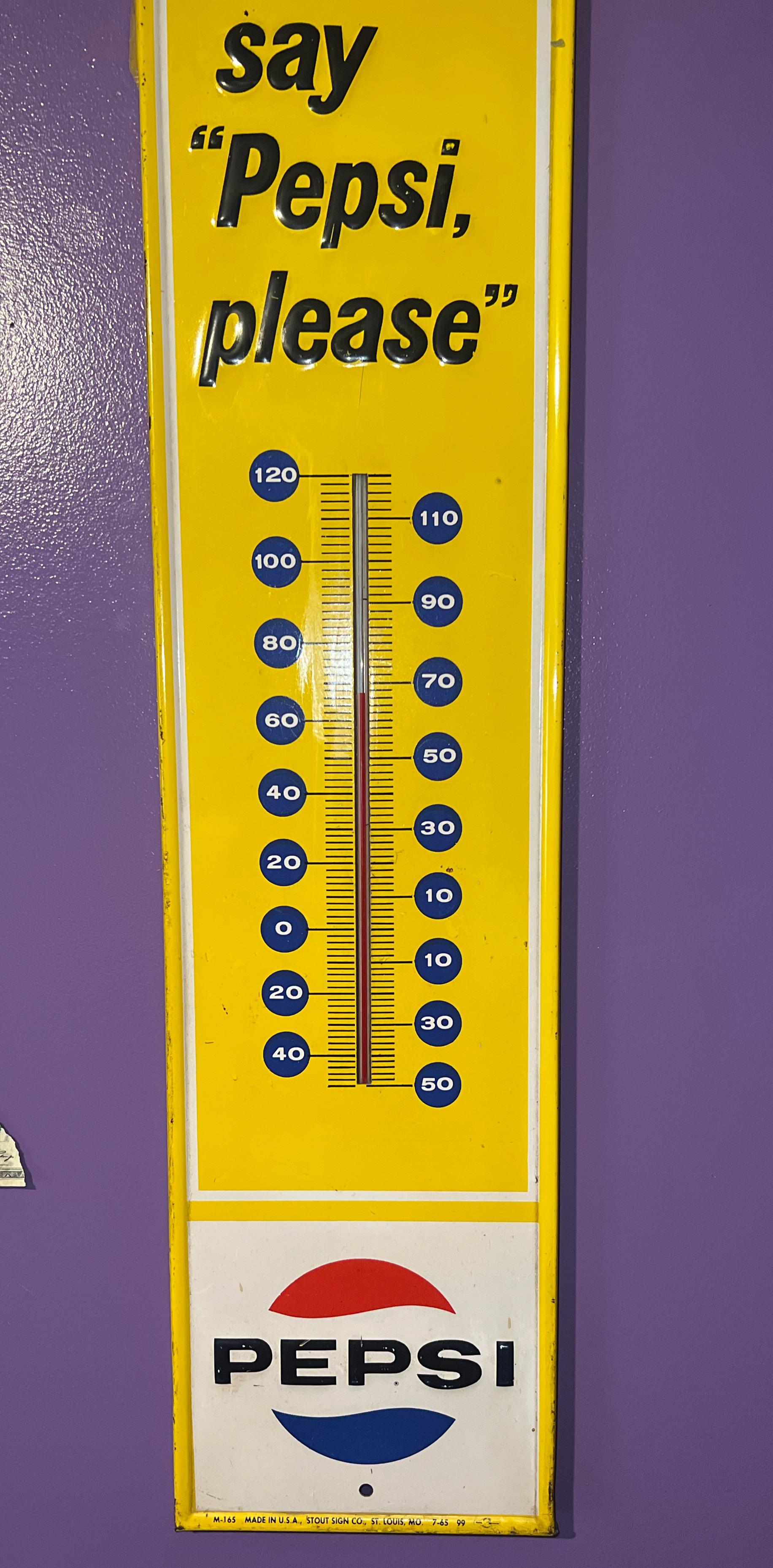 My 1965 Yellow Pepsi thermometer sign! I'm pretty good condition