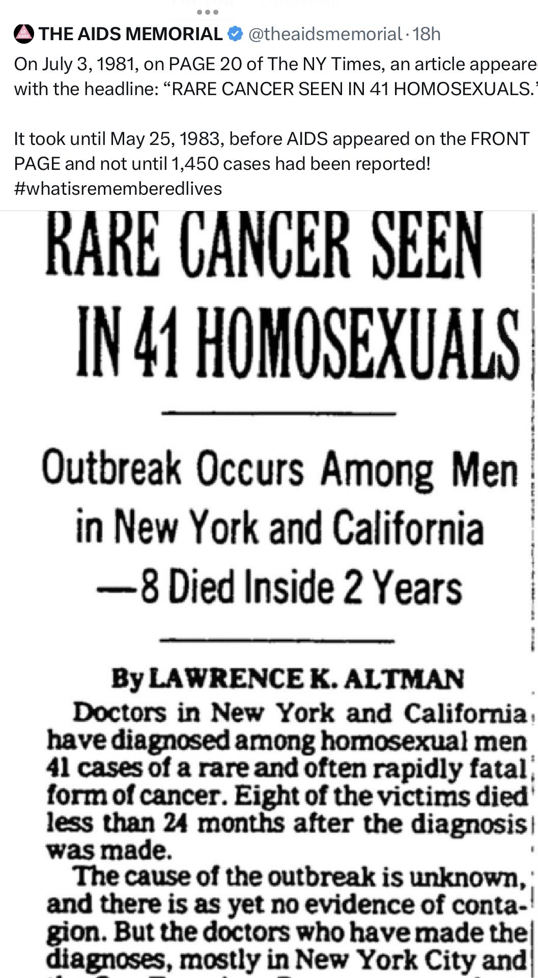 For many of us back then, this was the dawn of AIDS. At first I