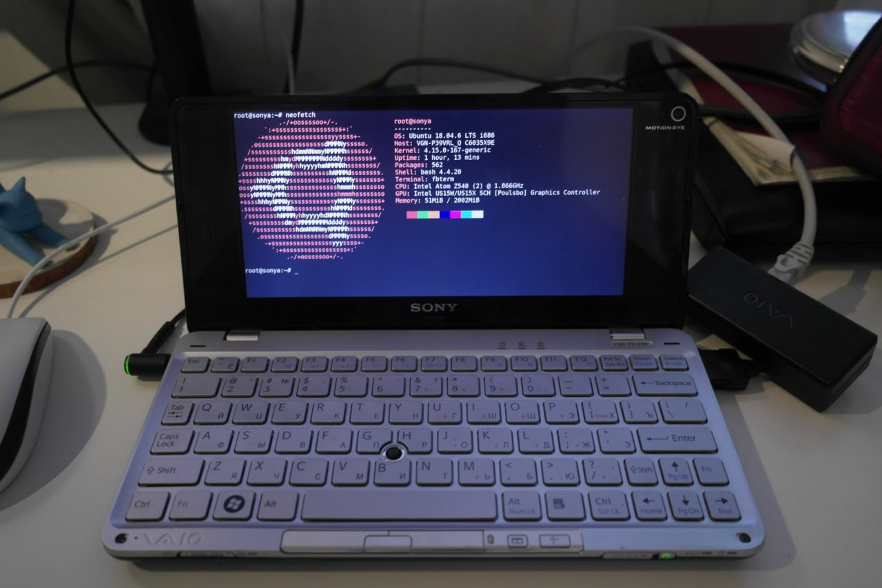 SONY VAIO P. Install Ubuntu 18.04 32bit. Without GUI. And FbTerm