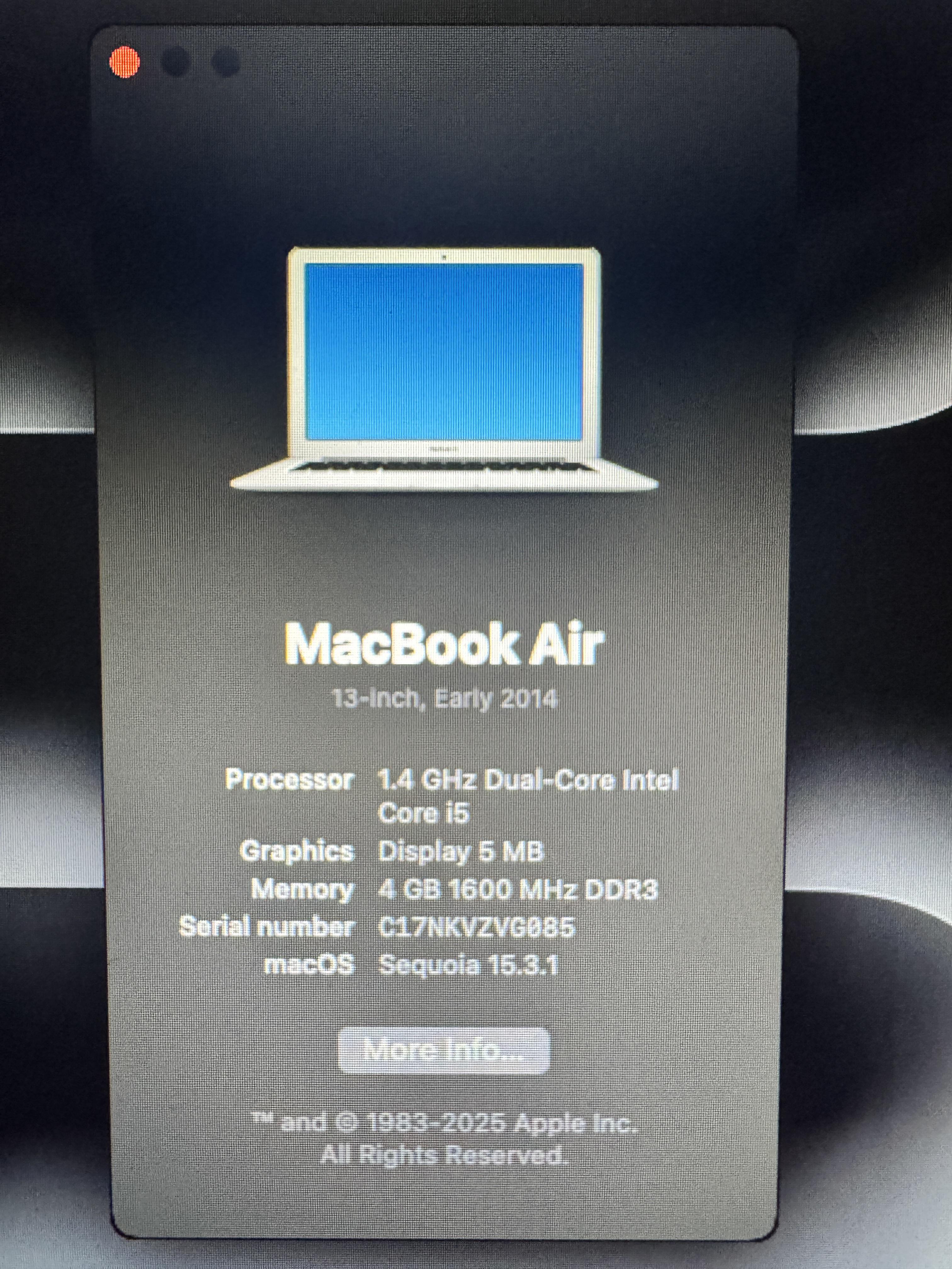 2014年初頭のMacBook Air、macOS Sequoia 15.3.1だとかなり不安定なん