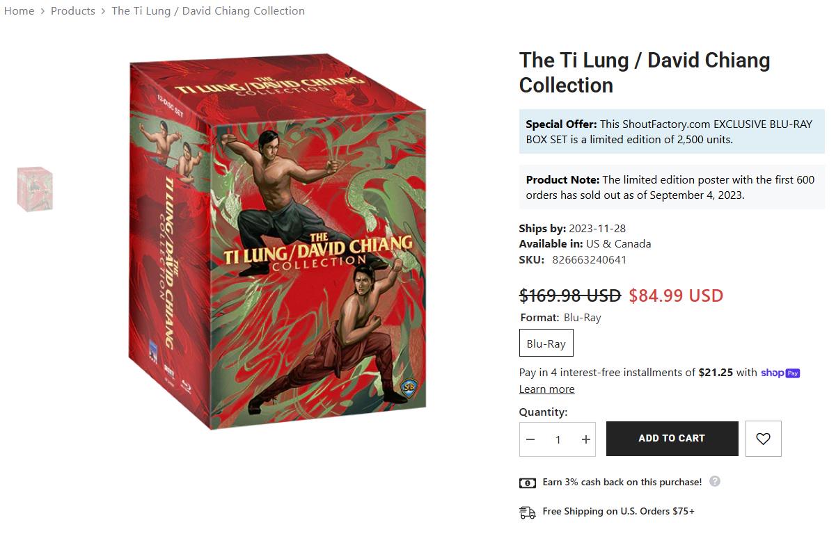 Sale on Shout Factory Ti Lung/David Chiang Boxset : r/boutiquebluray