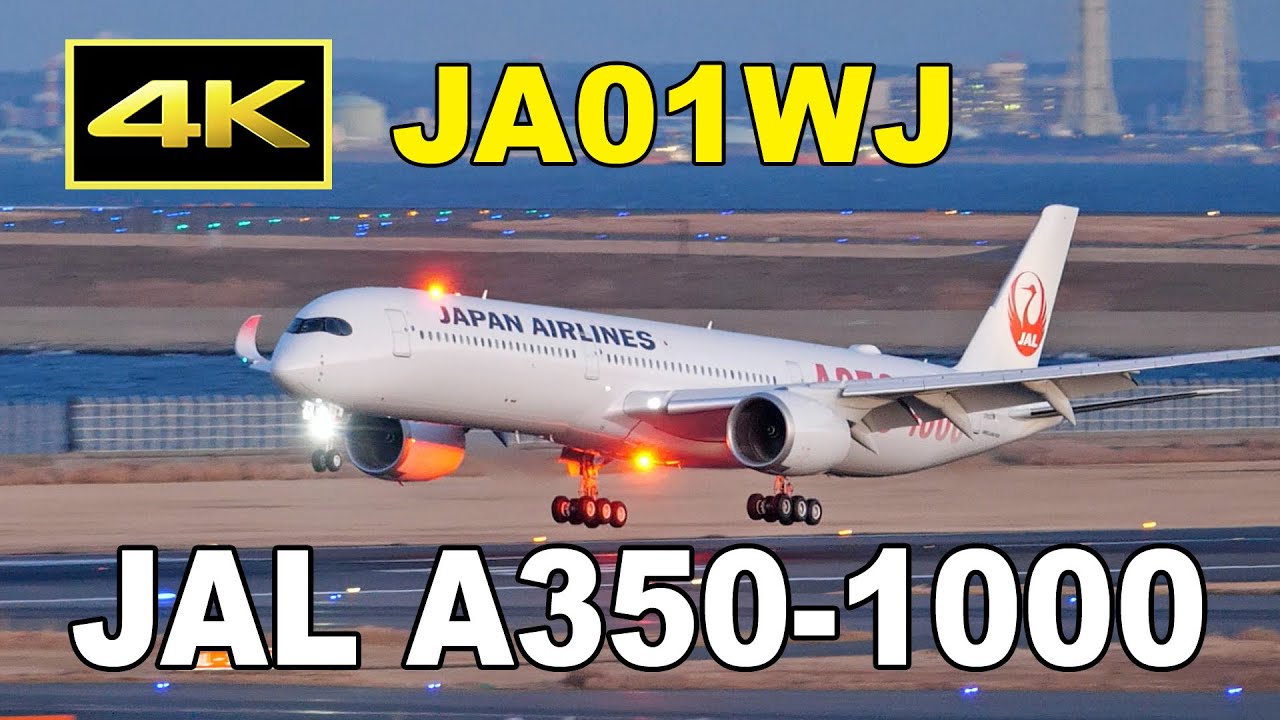 4K] JAL A350-1000 (JA01WJ) from New York to Tokyo - sunset landing