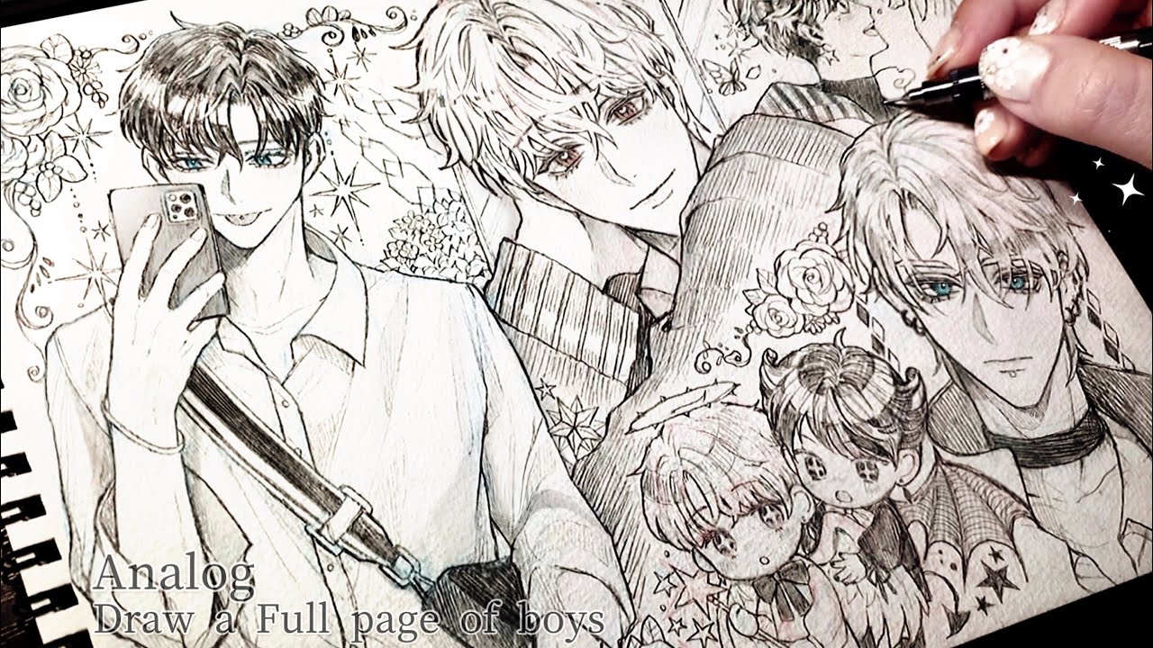 Analog] Draw a Full page of boys 💙 [illustration making￤ENG SUB
