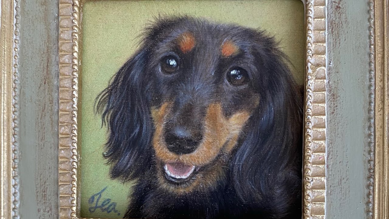 ミニ色鉛筆画【ミニチュアダックスフンド / ブラックタン】の制作過程