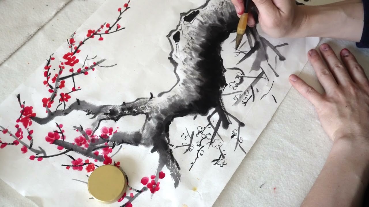 紅梅白梅・梅の描き方・水墨画・suibokuga - YouTube