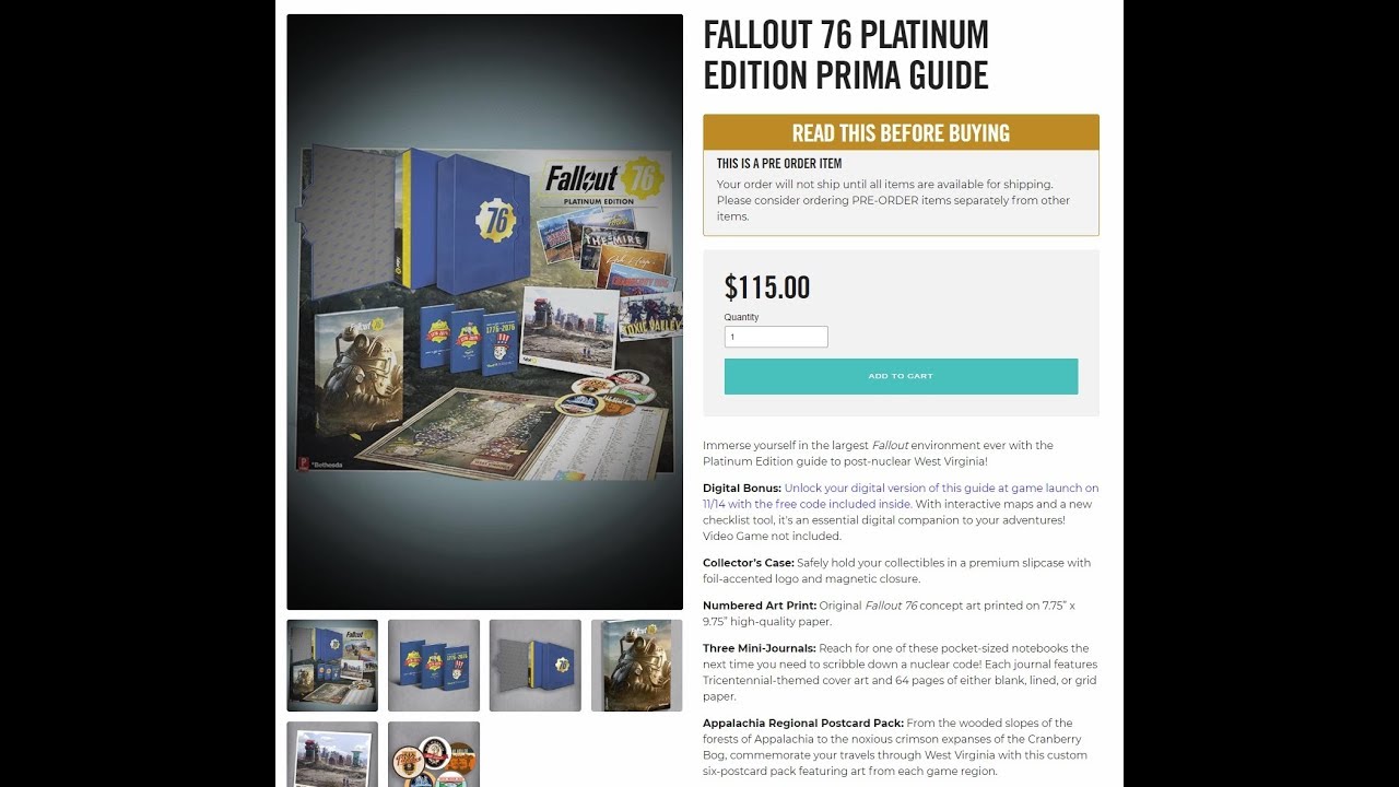 FALLOUT 76 PLATINUM EDITION PRIMA GUIDE - $115 US - YouTube