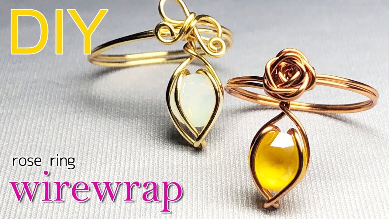 ワイヤー薔薇リングの作り方🌹スワロフスキーチャトンを簡単ワイヤー