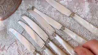 仏アンティークシルバー【銀950】白蝶貝 デザートナイフ◇カルディ