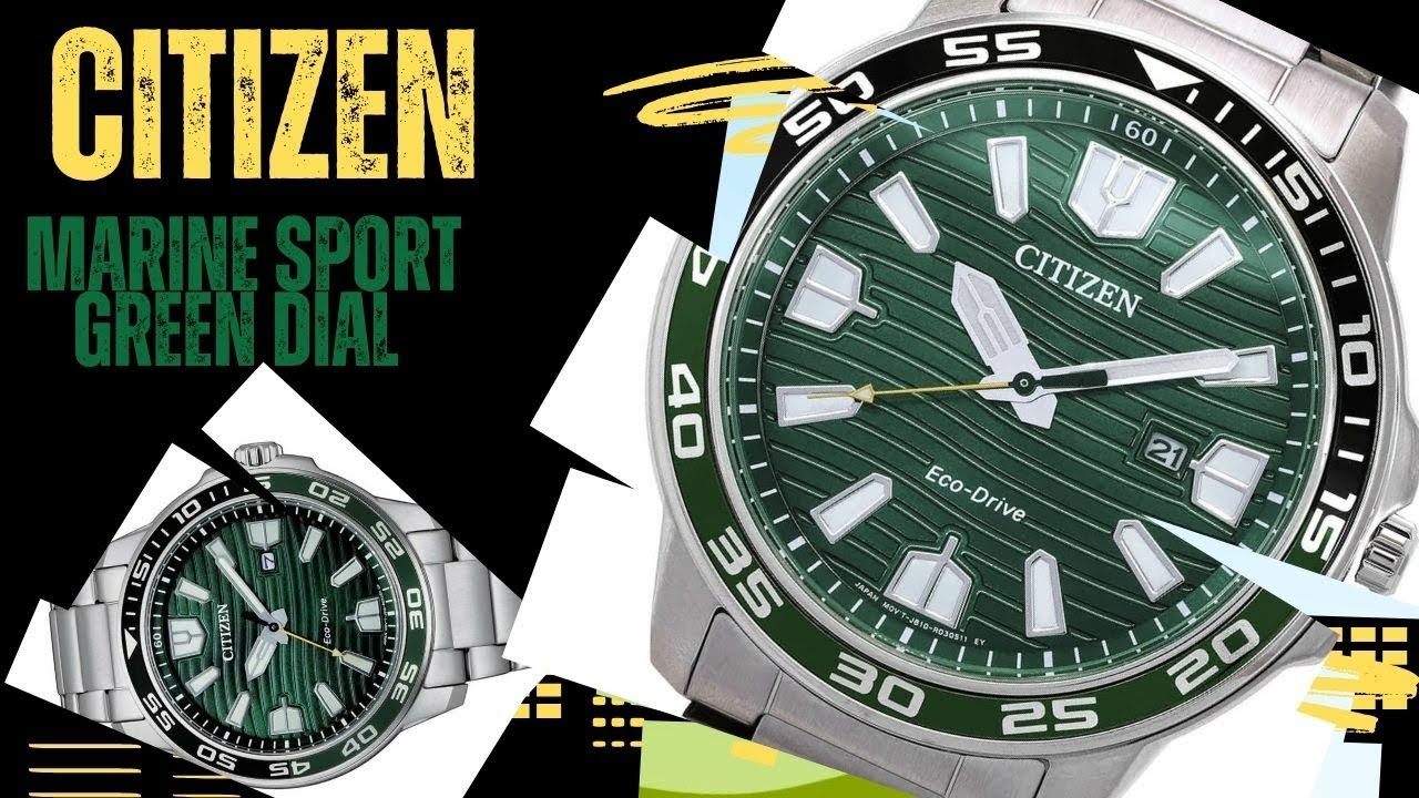 Citizen Marine Sport Green Dial AW1526-89X - YouTube