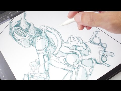 drawing on iPad : 強化スーツデザイン ラフスケッチ CLIP STUDIO