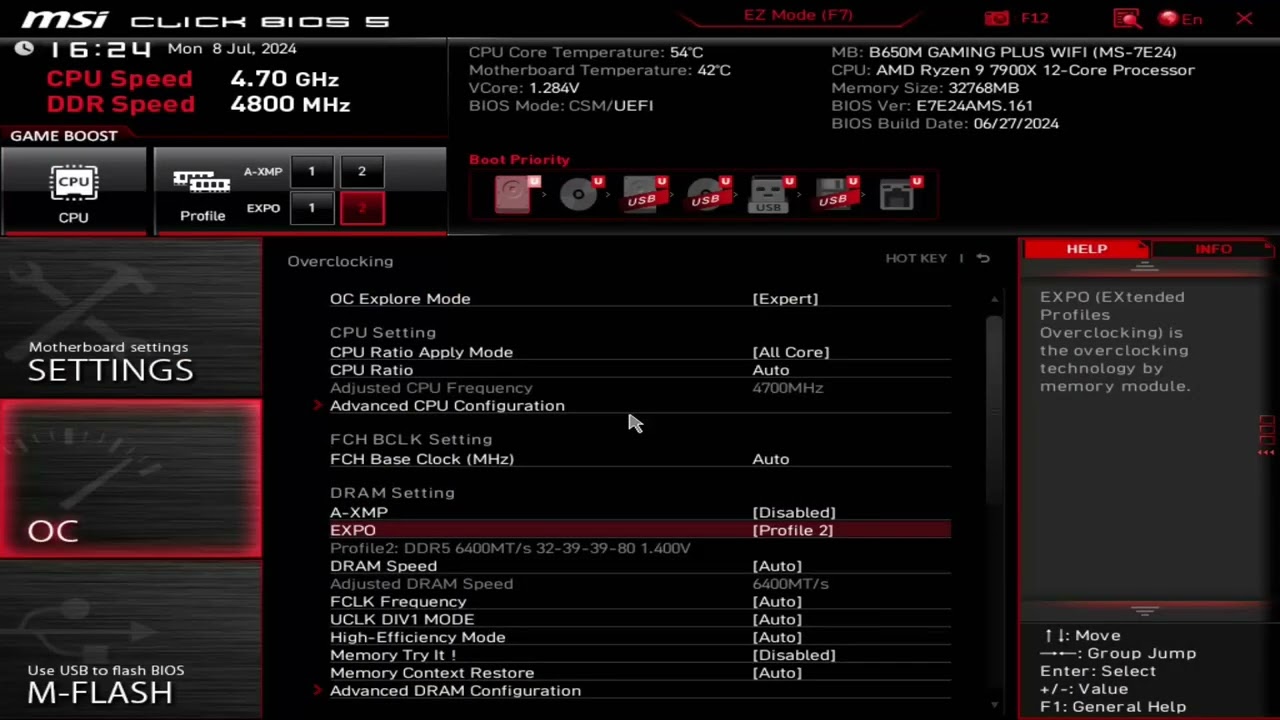 EXPO profile enable in BIOS for DDR5-6800 Kingston FURY Beast RGB