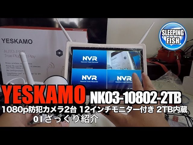 YESKAMO NK03-10802-2TB 1080p防犯カメラ2台 12インチモニター付き 2TB