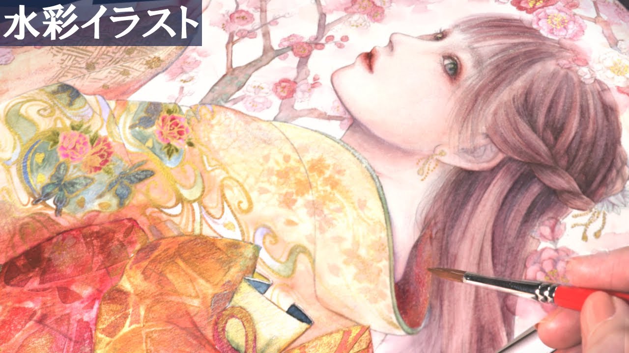 Eng sub】Kimono Girl👘✨& Plum blossoms Watercolor painting