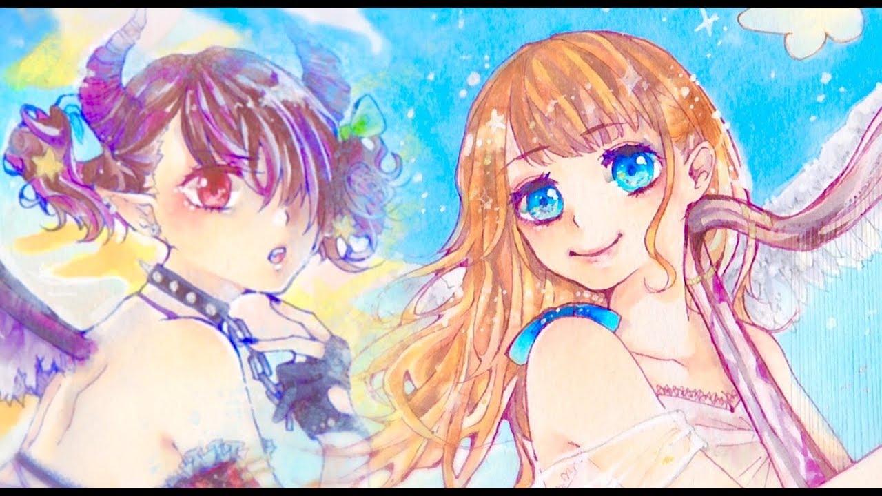 オリジナル】天使と悪魔描いてみた【コピックメイキング】 - YouTube