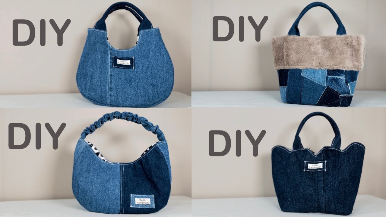 4 DIY TRY】トートバッグの作り方👜厳選4アイテムを作る｜デニムバッグ