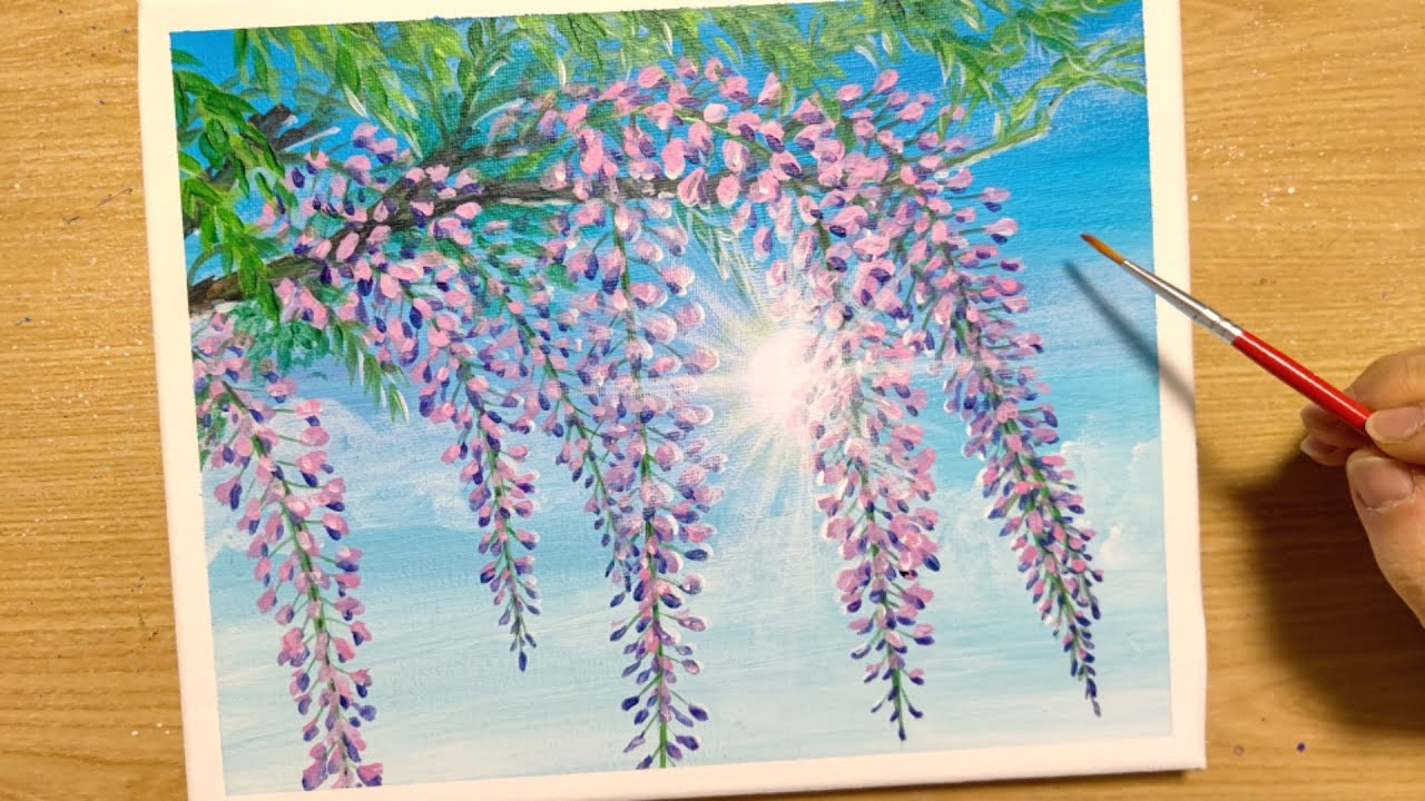 How to draw wisteria flowers with acrylic paint / Simple acrylic