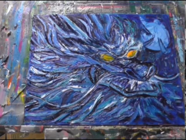 油絵 青い龍 - YouTube