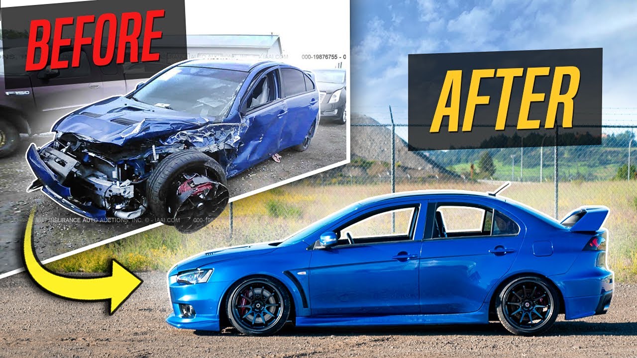 Incredible Rebuild of a Totaled Mitsubishi Evo in 14 Minutes