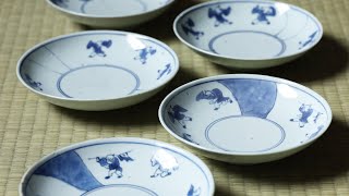 中国明時代 古染付中皿9枚 木箱付 直径約15.5㎝東Y8-0114☆2Fトウル