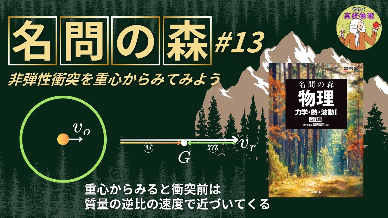 名問の森 力学13】質点とリングの非弾性衝突！重心から見てみると超