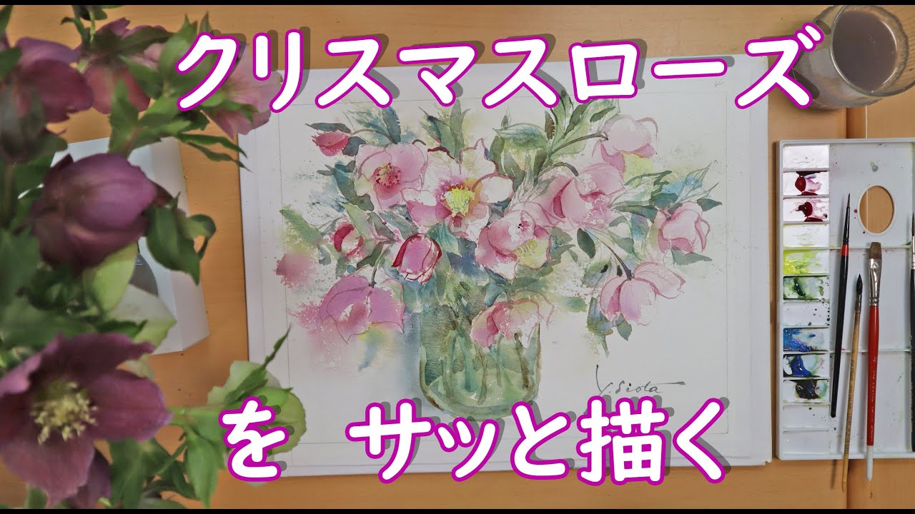 透明水彩画】クリスマスローズをサッと描く - YouTube