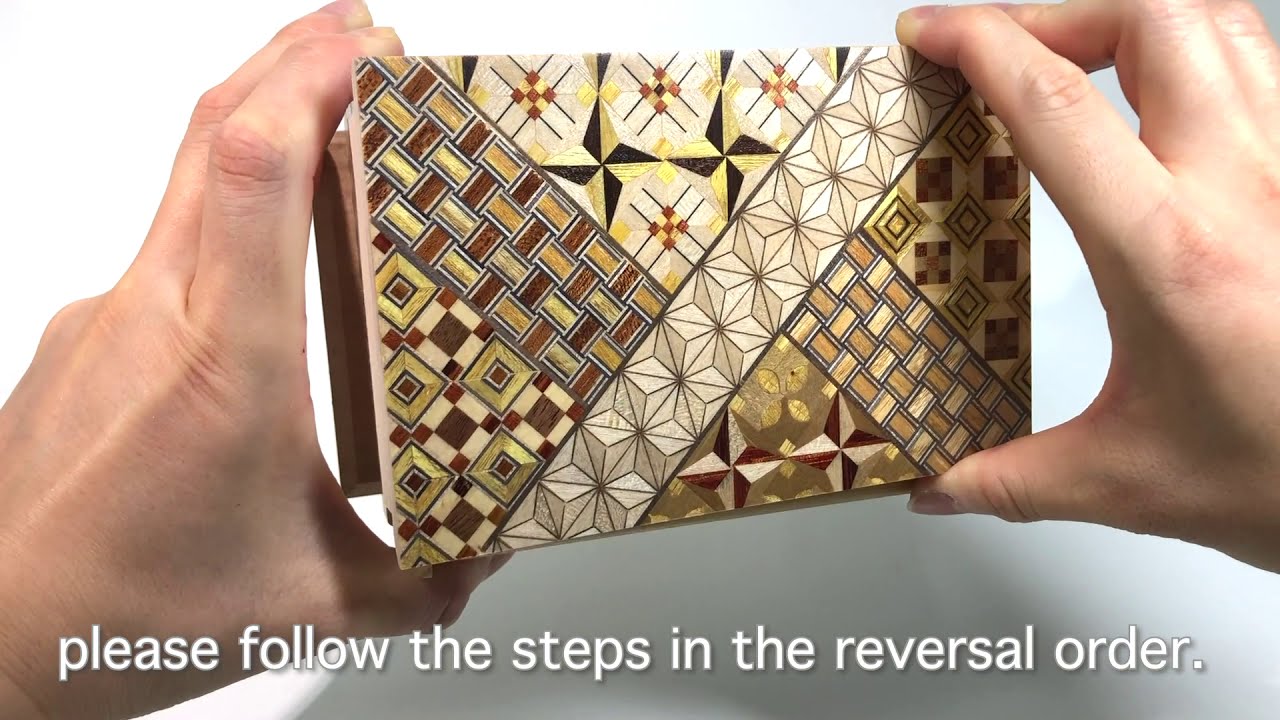 How to open a 5 sun 21 step Yosegi Secret Box【寄木細工秘密箱5寸21