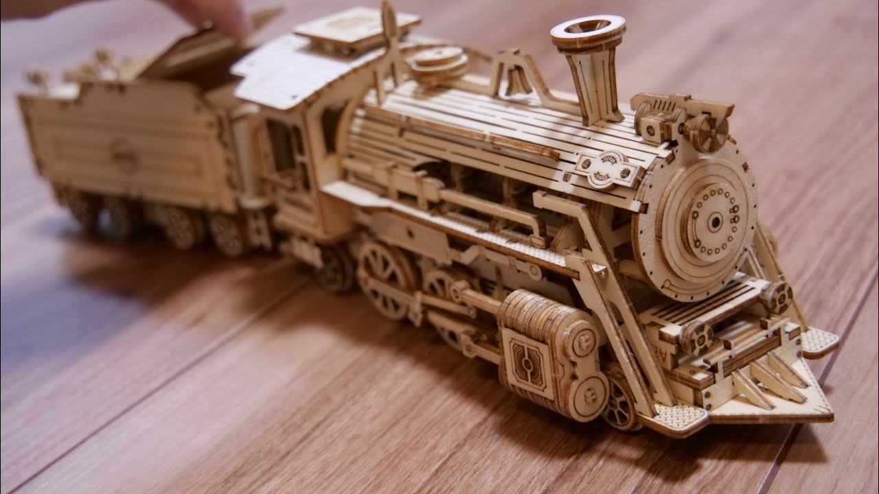 Wooden Puzzle Kit | FREIGHT STEAM LOCOMOTIVE - Robotime - YouTube