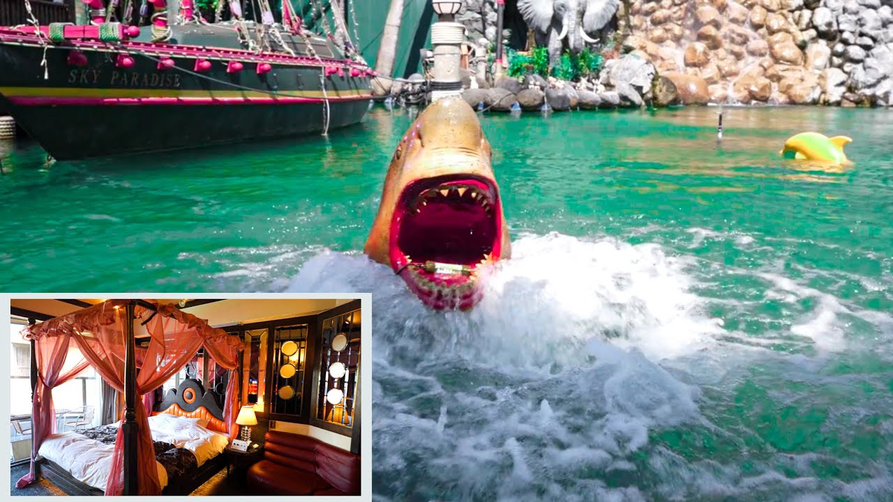 まるでテーマパークのような水流アトラクションが付いているラブホテル