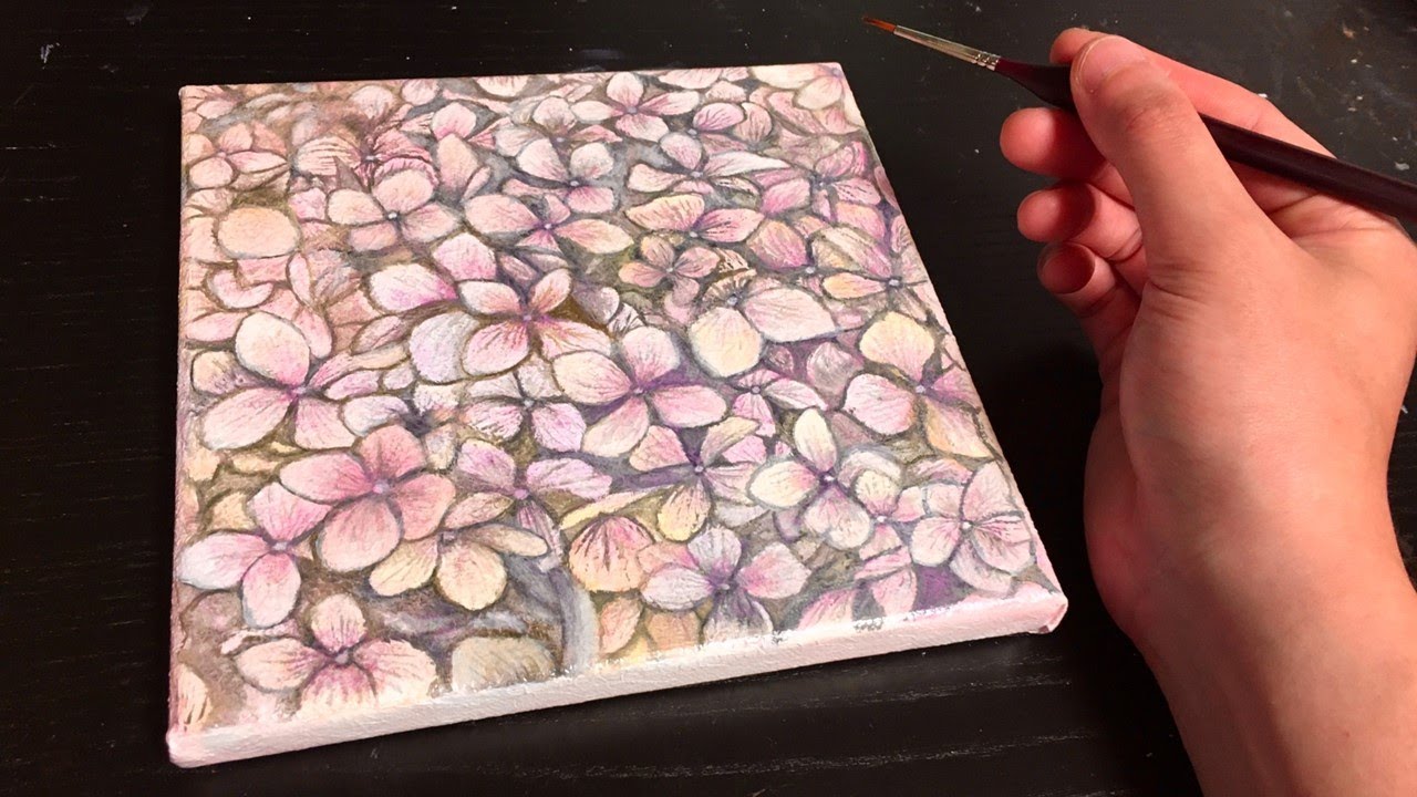 紫陽花の油絵 4号 真作】絵画 作者不詳 サイン有 油彩4号 花 ピンクの