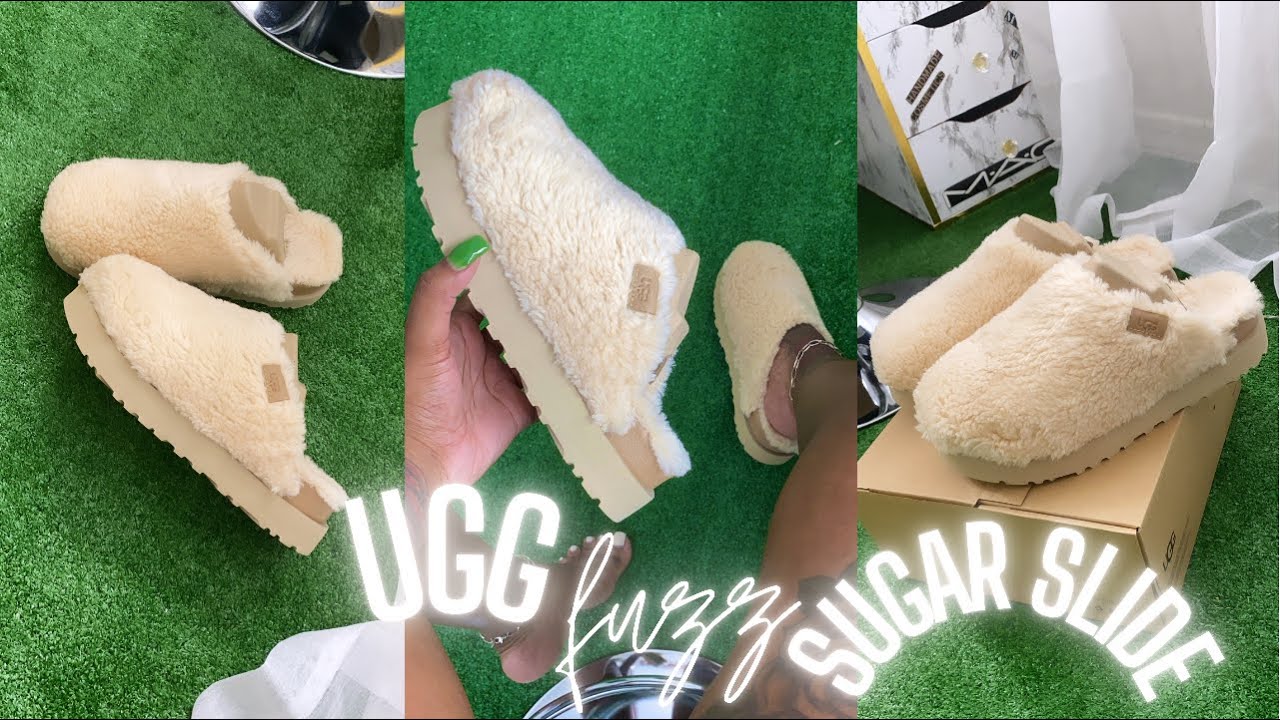 UGG FUZZ SUGAR SLIDE UNBOXING REVIEW & TRY ON HAUL | REVEAL OF