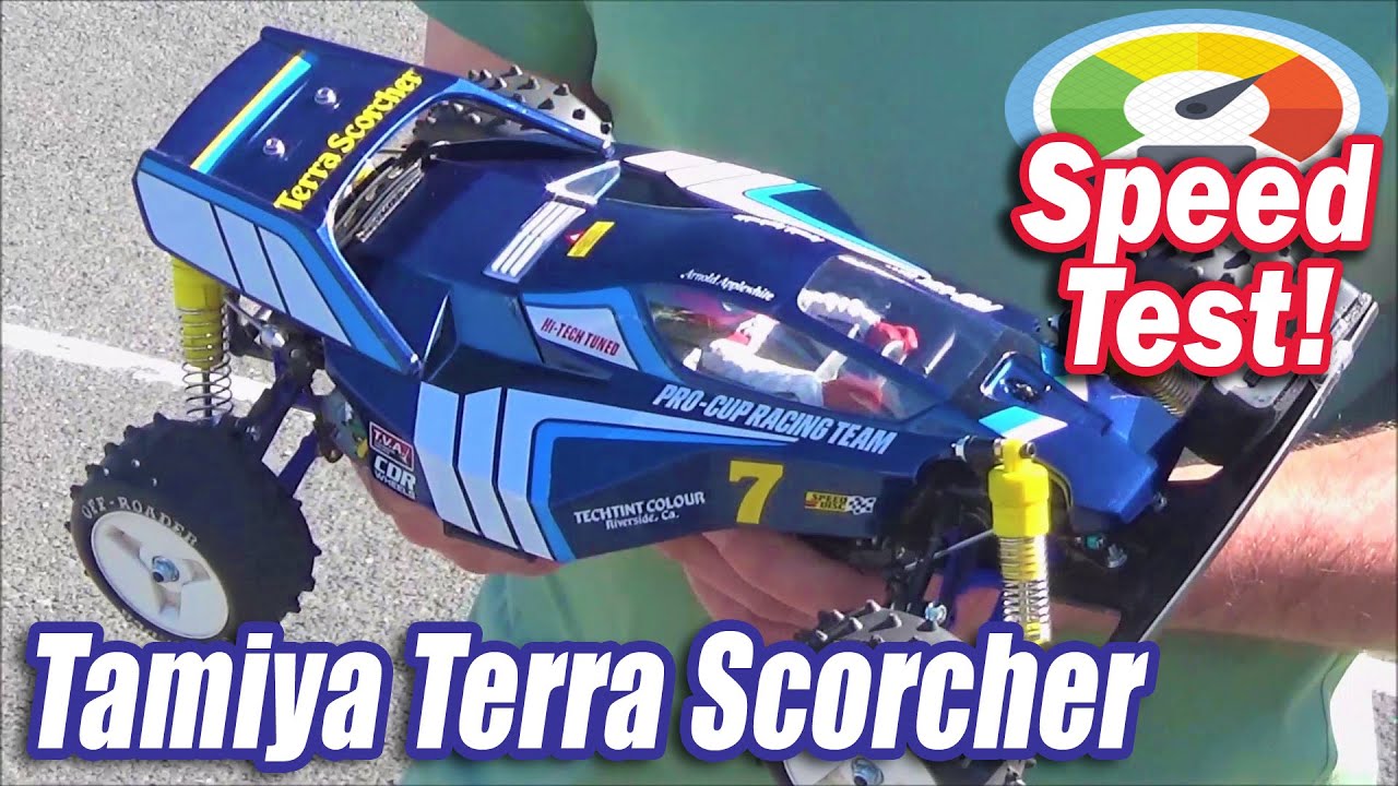 Tamiya Terra Scorcher 2020 Stock Speed Test + Bonus Chase Footage
