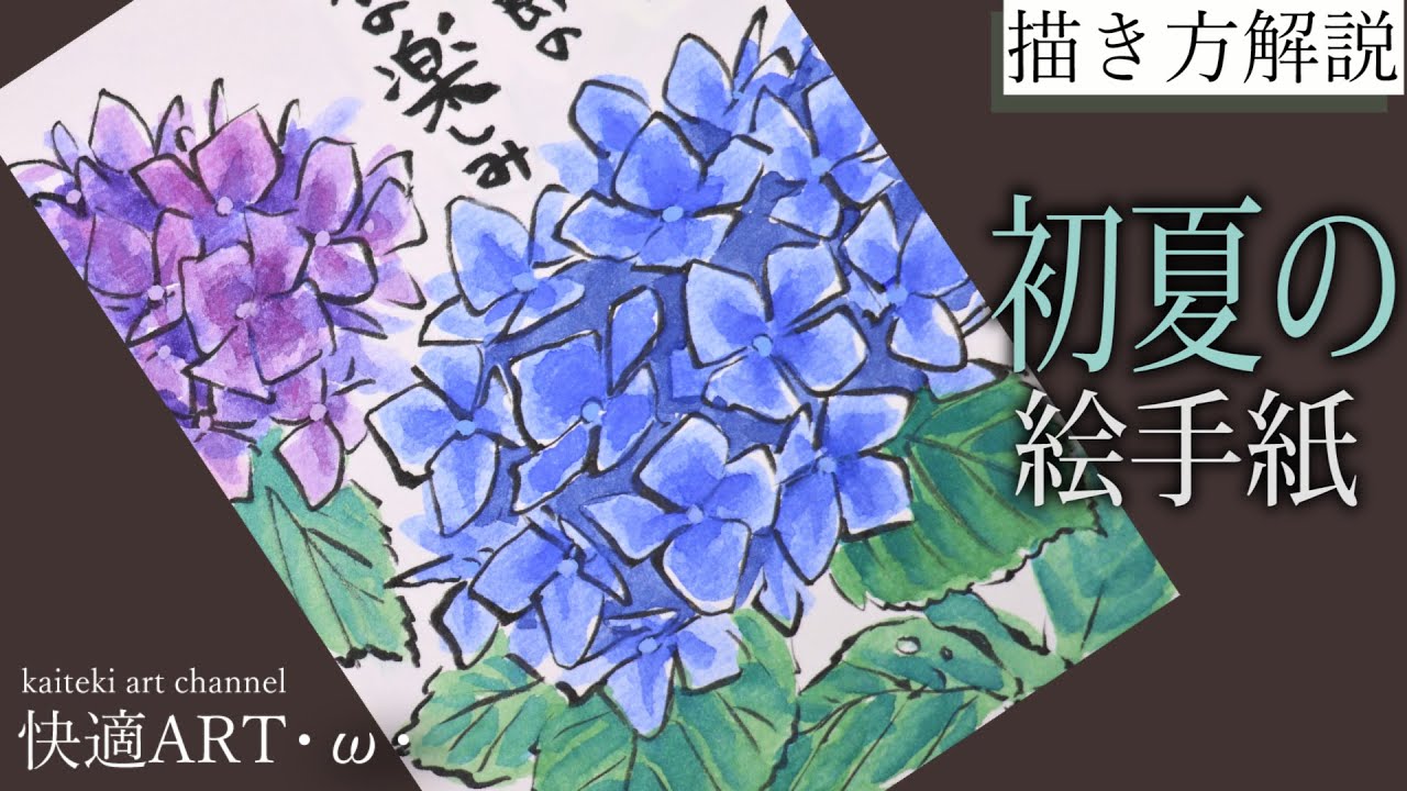 解説】初夏の絵手紙『西洋紫陽花』5月・6月・7月 初心者向け簡単な花