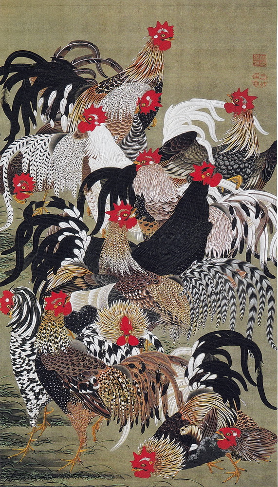 動植綵絵 20 群鶏図 Gunkei-zu (Fowls) | 伊藤若冲 Ito Jakuchu